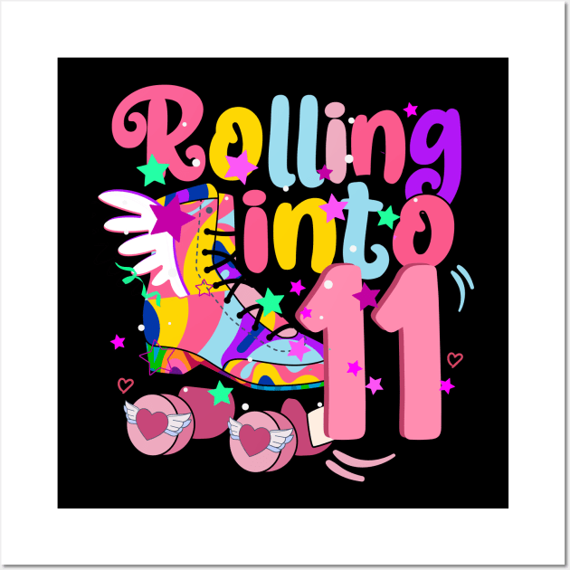 rolling into 11 - 11th birthday girl roller skates theme party Wall Art by savage land 